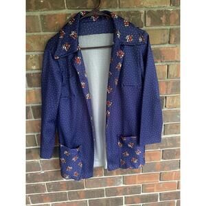 Vintage Blouse Apron Top 70s Medium Floral With Pockets